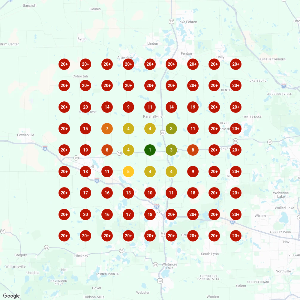 Howell dumpster rental rank map 5-mile
