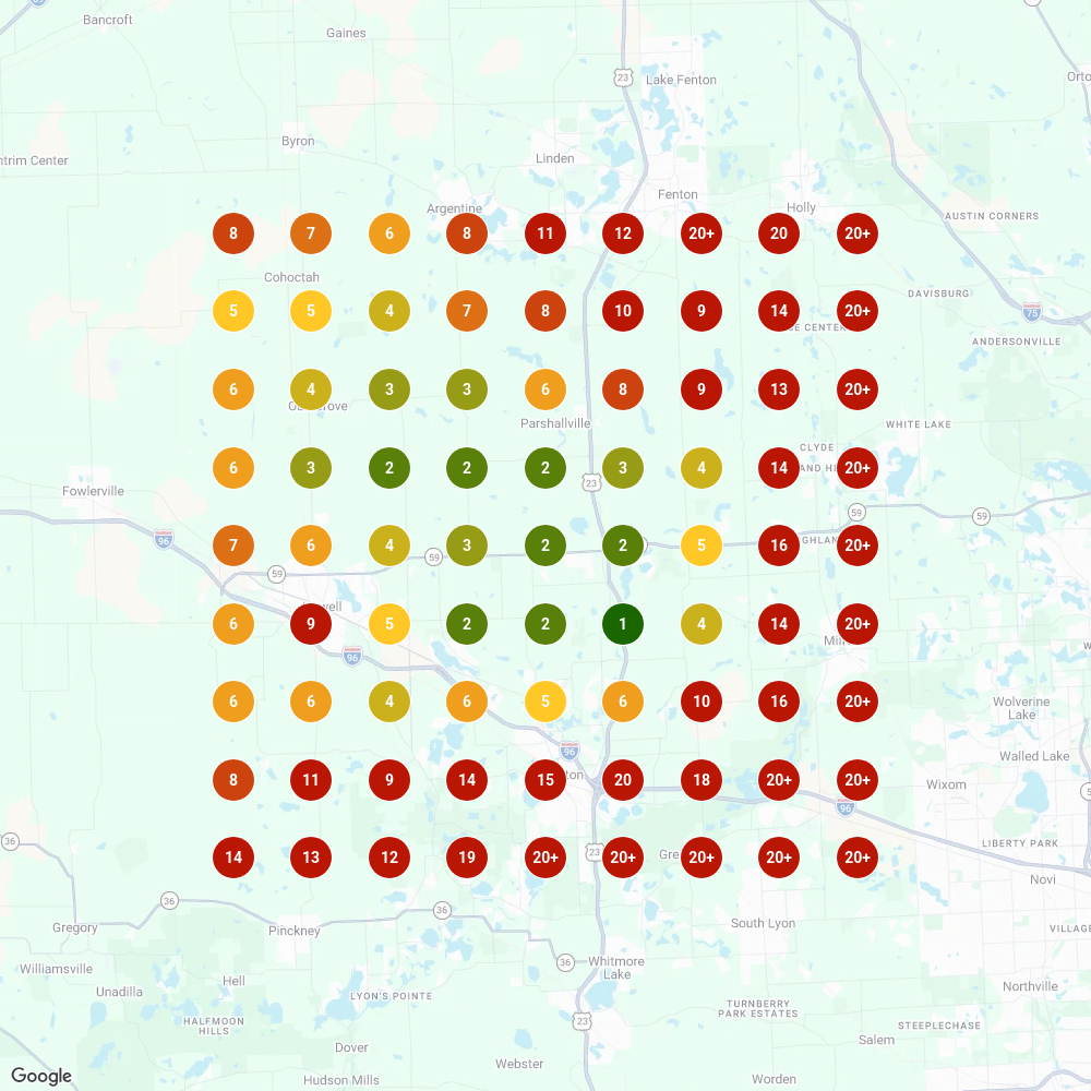 Howell junk removal rank map 5-mile