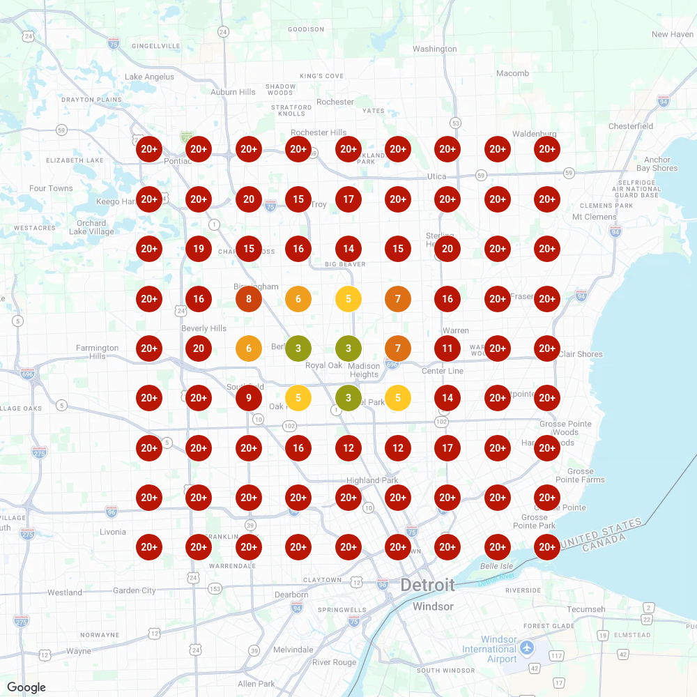Royal Oak junk removal rank map 5-mile